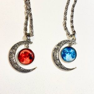 Bundle 3 for $30. Silver moon and galaxy glow in the dark necklace.